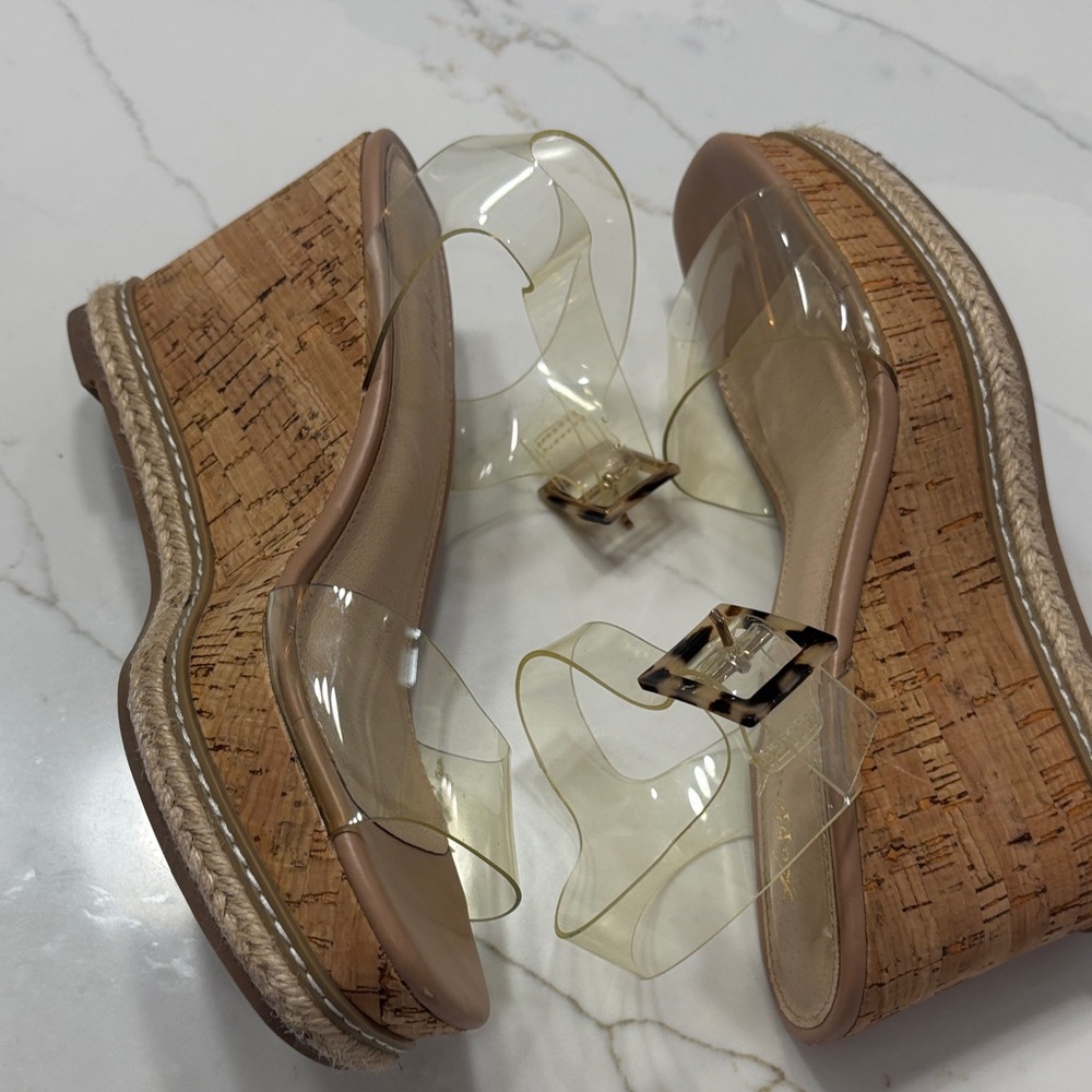 Xappeal Nude Cork Wedge Sandals with Clear Straps - Picture 12 of 15